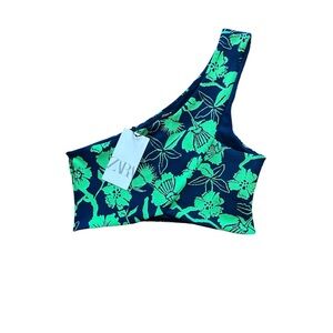 Zara one shoulder crop- BNWT green and blue retro pattern